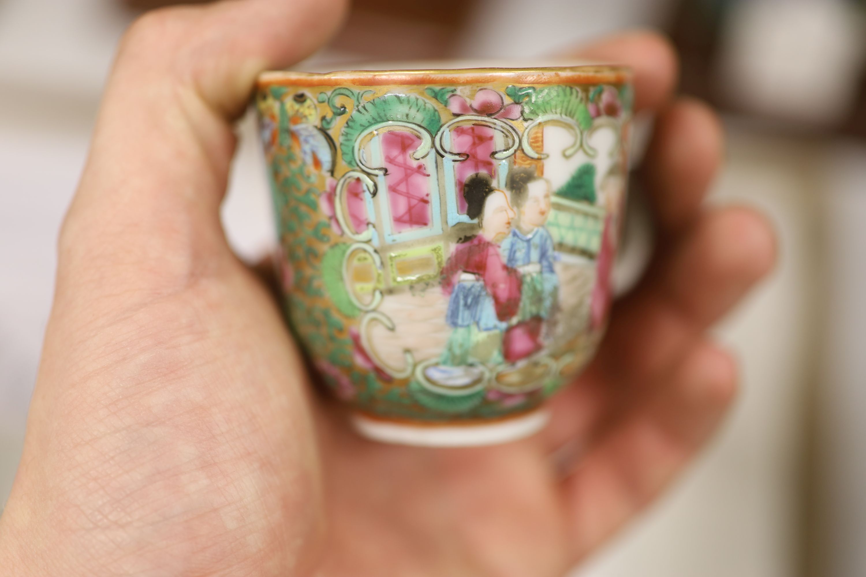 A 19th century Chinese famille rose five piece porcelain tea set